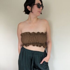 Cinnamon Brown Ruched Stretchy Ruffle Tube Top M